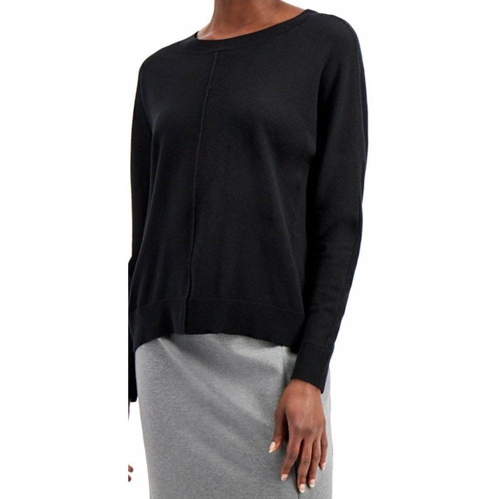 Alfani Pullover Sweater Top Small Black Women's Seam-Front Relaxed NEW - Picture 5 of 5